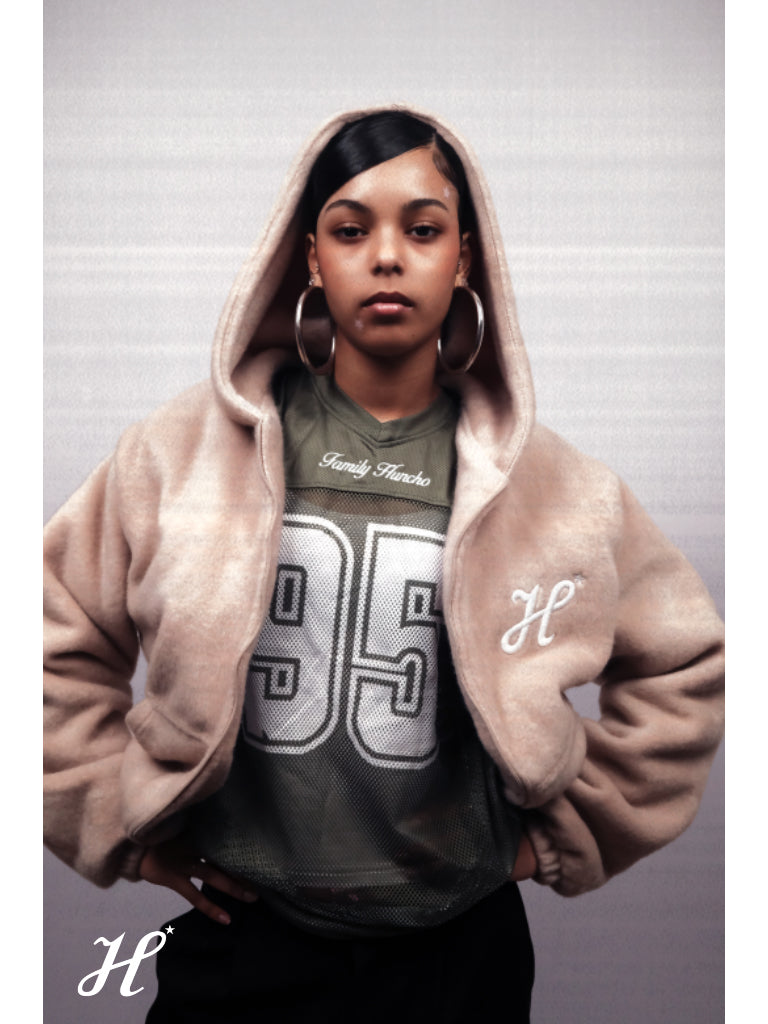 veste zipé a capuche avec doublure matelassé.