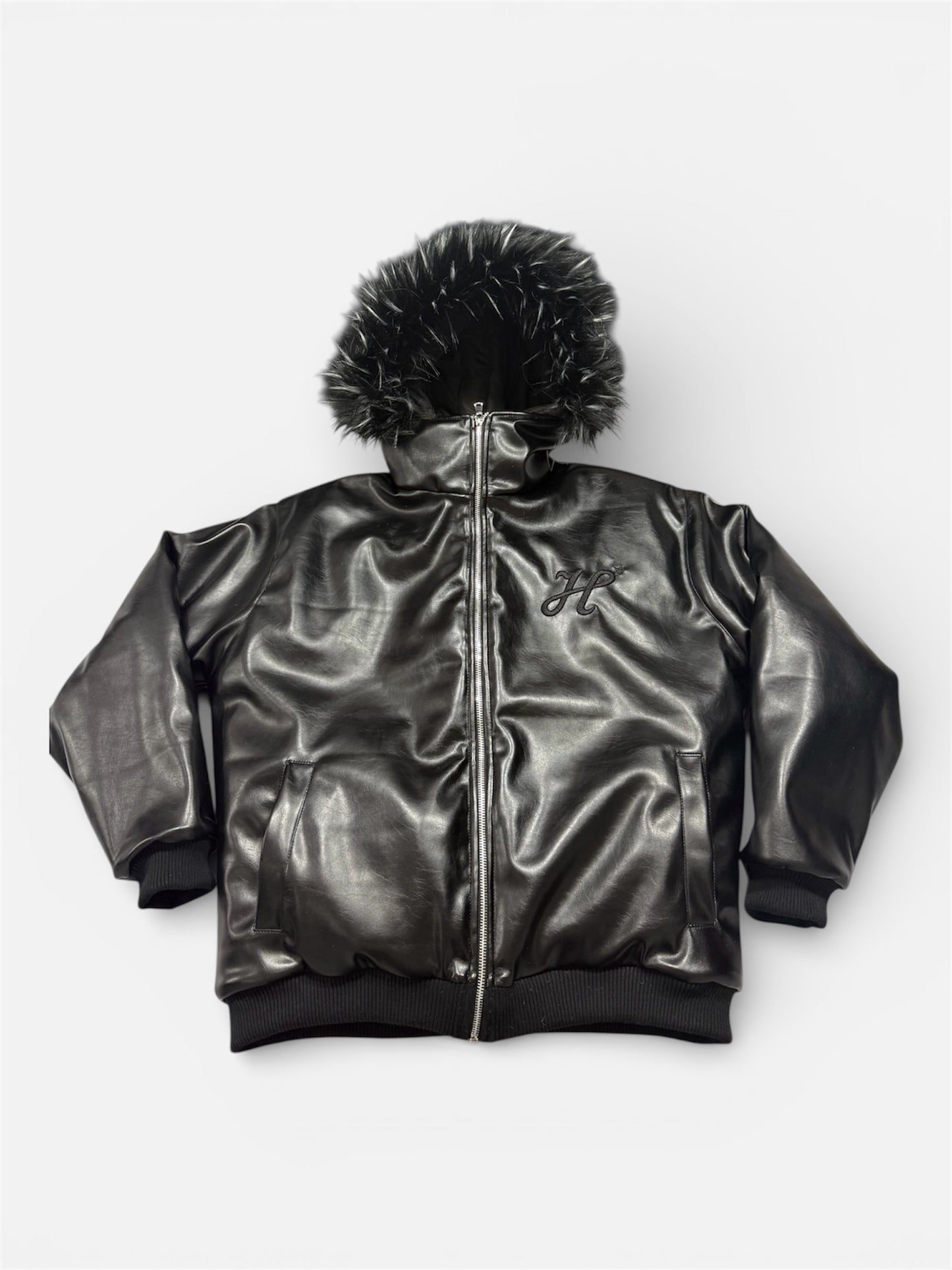 Editions limitées : veste zipé en simili cuir avec doublure matelassé.