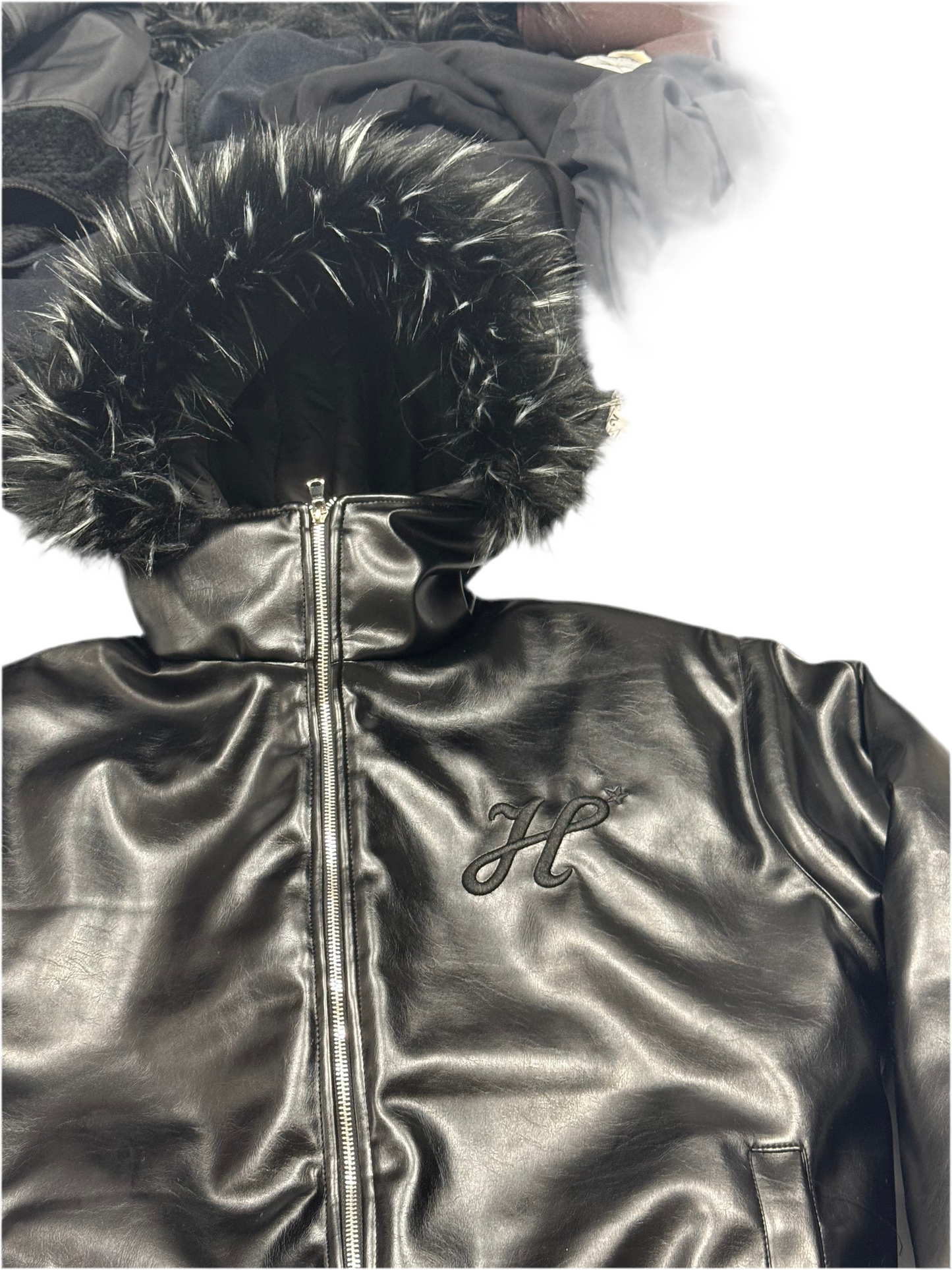 Editions limitées : veste zipé en simili cuir avec doublure matelassé.